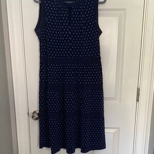 Michael Kors Navy and White Polka Dot Midi Dress EUC
